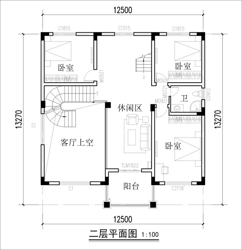 農(nóng)村三層房屋二層平面圖