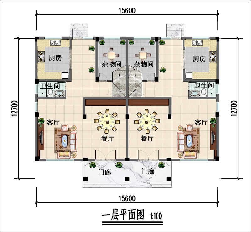 農(nóng)村三層雙拼別墅戶型圖