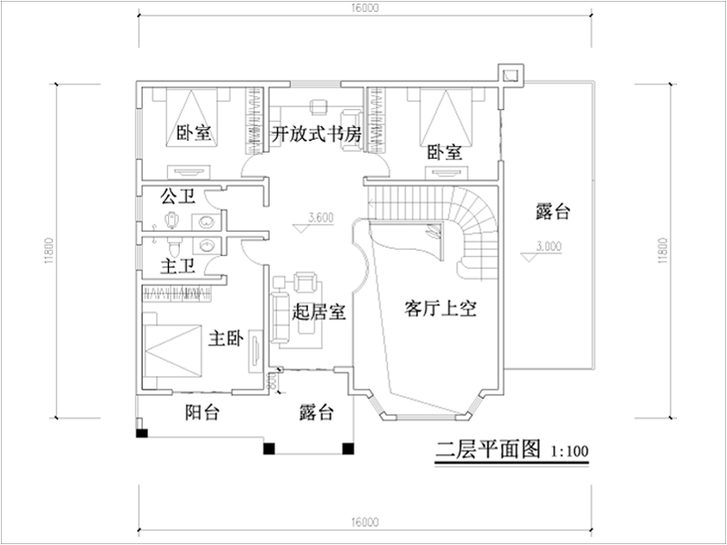 自建房二層平面圖