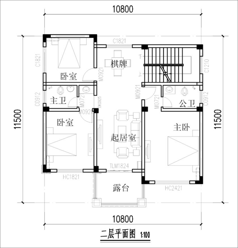 農(nóng)村歐式自建房二層平面布局圖
