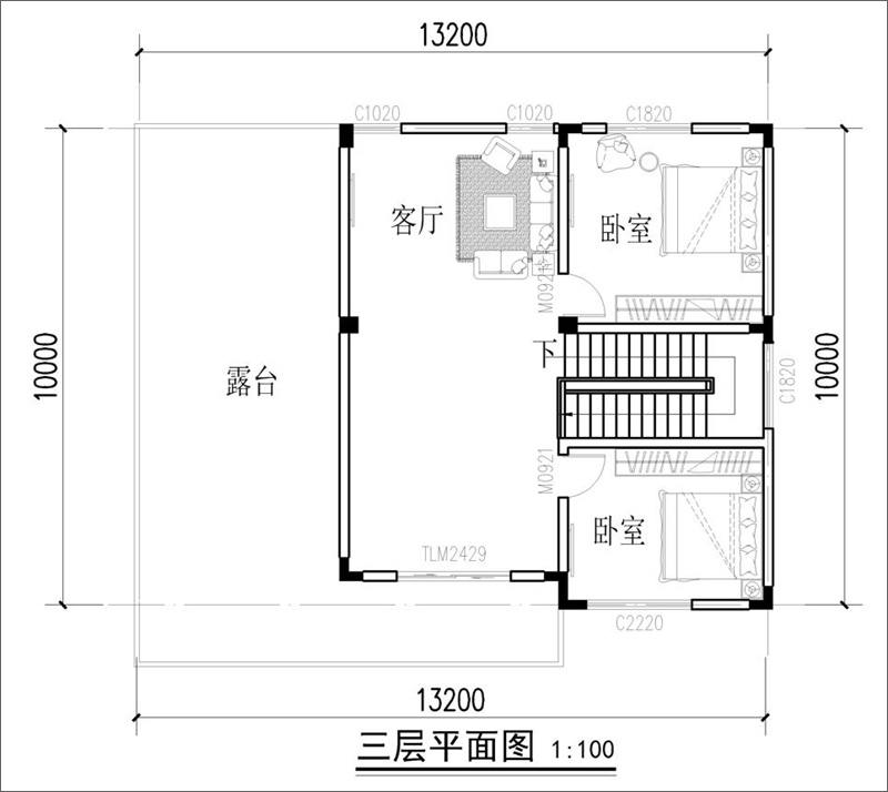農(nóng)村小型框架別墅設(shè)計三層平面圖