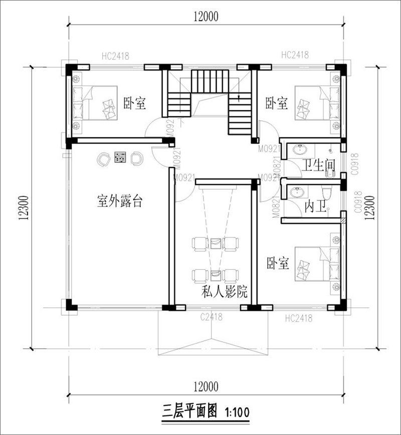 農(nóng)村三層別墅設計三層平面布局圖