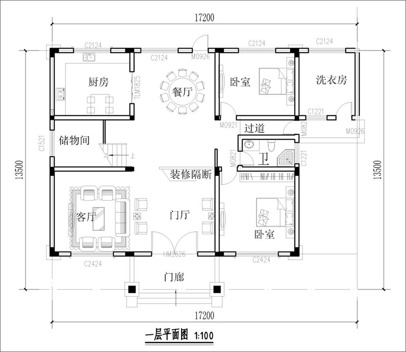農(nóng)村三層別墅新款一層平面布局圖