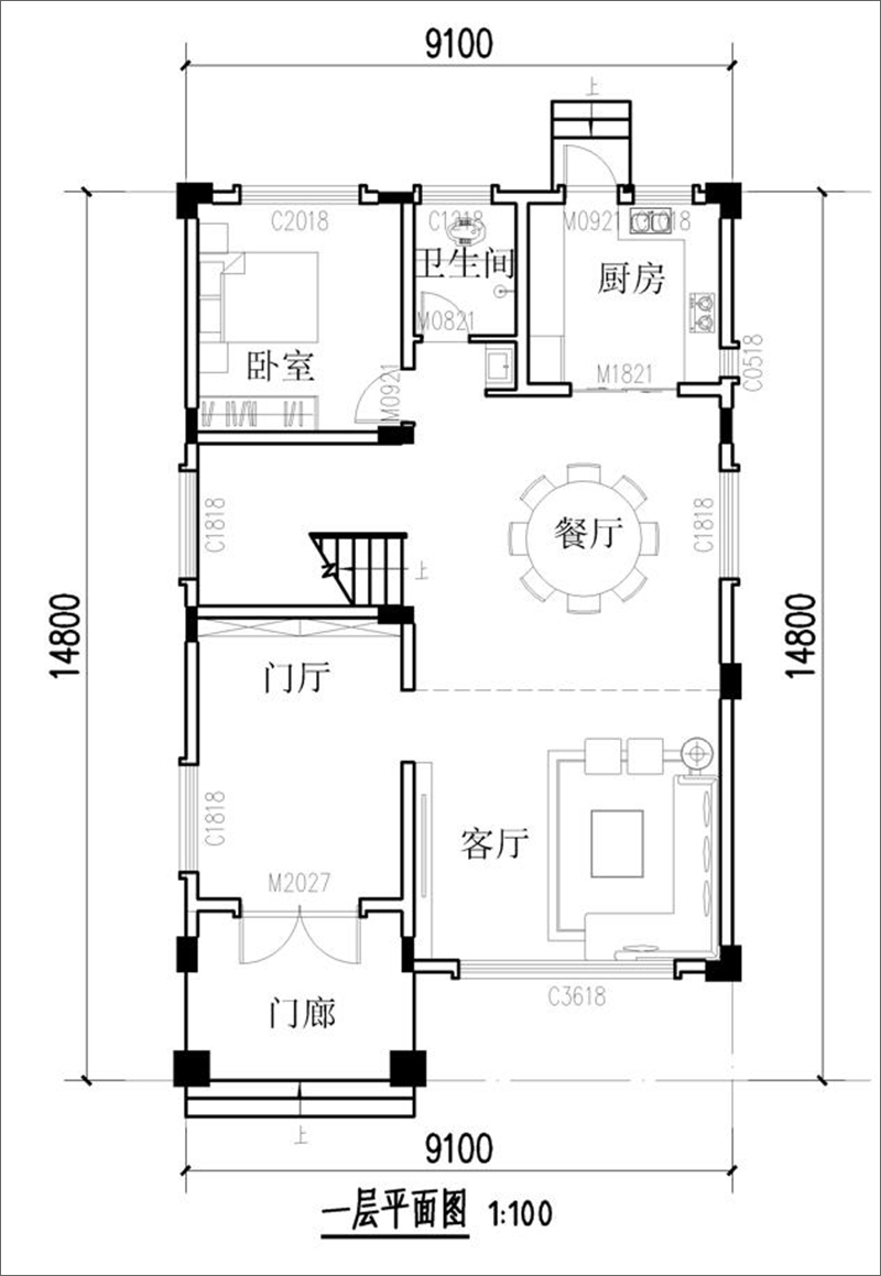 農(nóng)村三層別墅設(shè)計一層戶型圖
