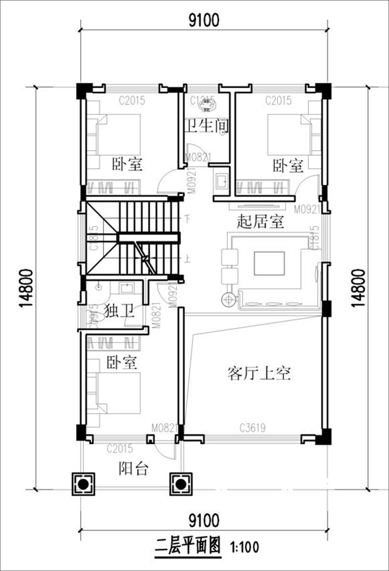 三層歐式別墅二層設(shè)計圖