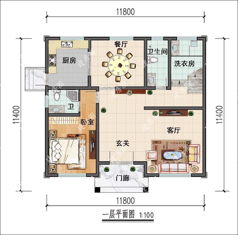 新中式獨(dú)棟別墅一層戶型圖
