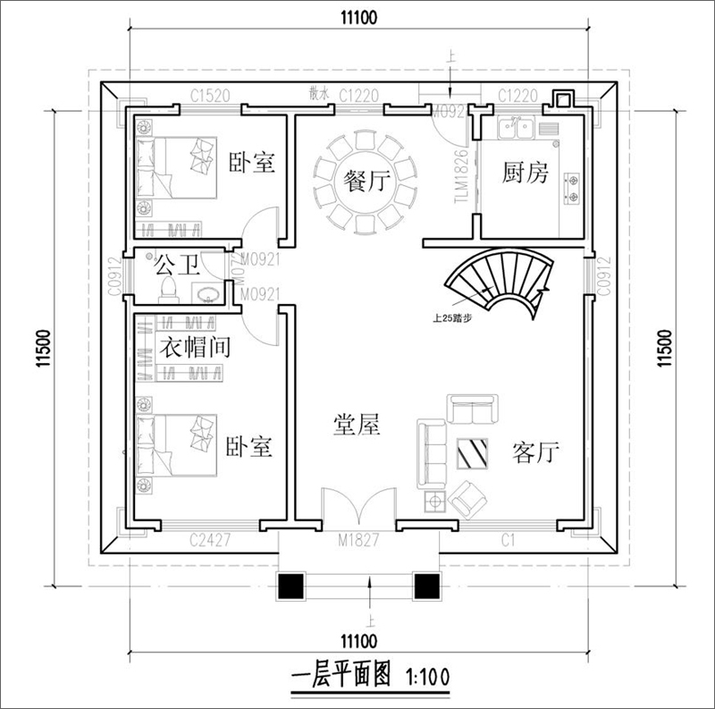 30萬農(nóng)村三層別墅一層戶型圖