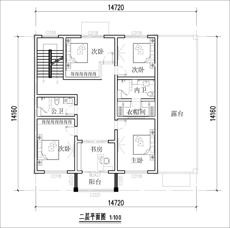 農(nóng)村中式別墅設二層戶型圖