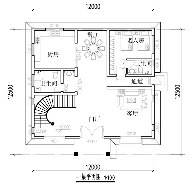 農(nóng)村三層半別墅一層戶型圖