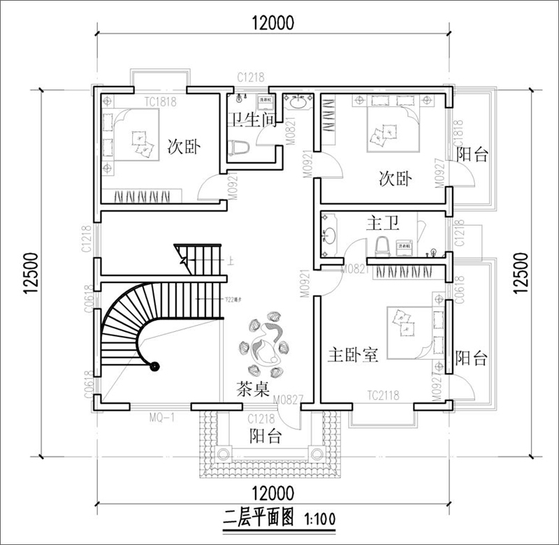 農(nóng)村別墅自建房二層戶型圖