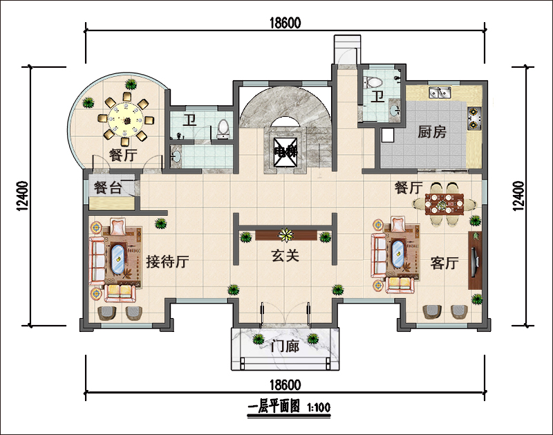 農(nóng)村法式豪華獨(dú)棟別墅一層平面圖