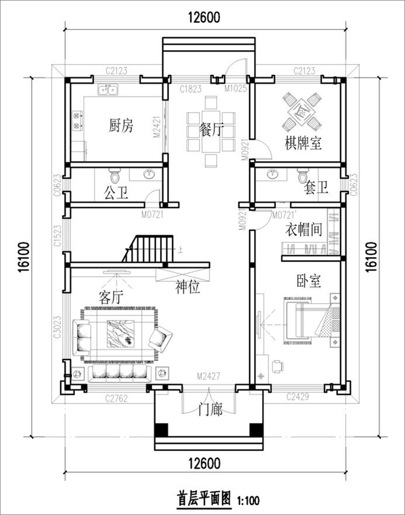 獨棟三層別墅一層戶型圖