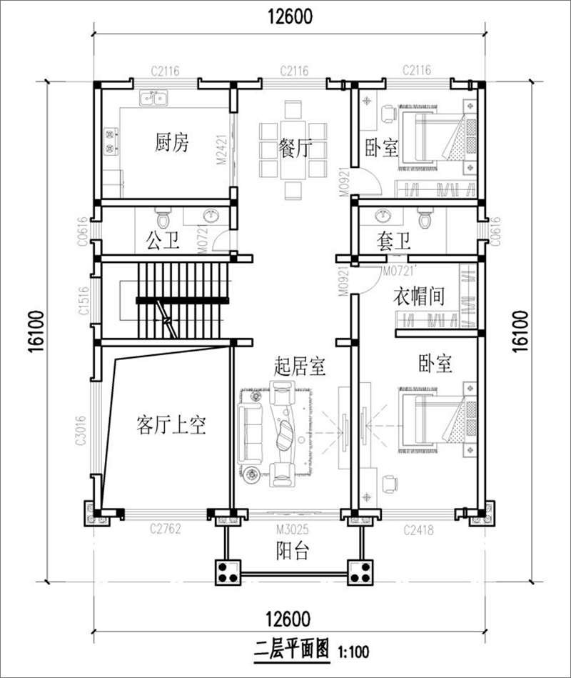 獨棟別墅二層戶型圖