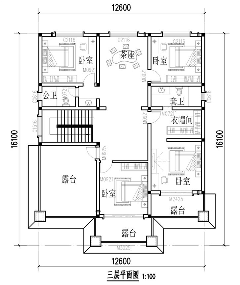 獨棟別墅三層戶型圖