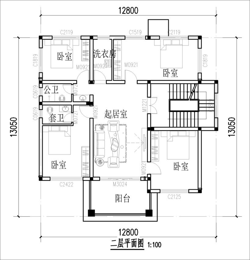 新農(nóng)村別墅二層平面圖