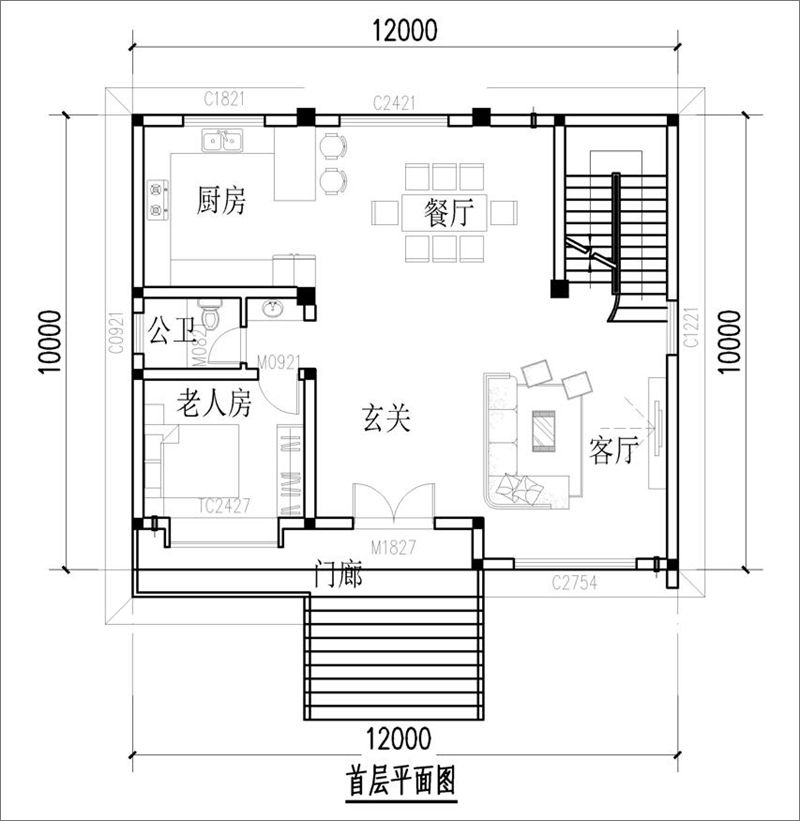 農(nóng)村現(xiàn)代風(fēng)格別墅一層平面圖