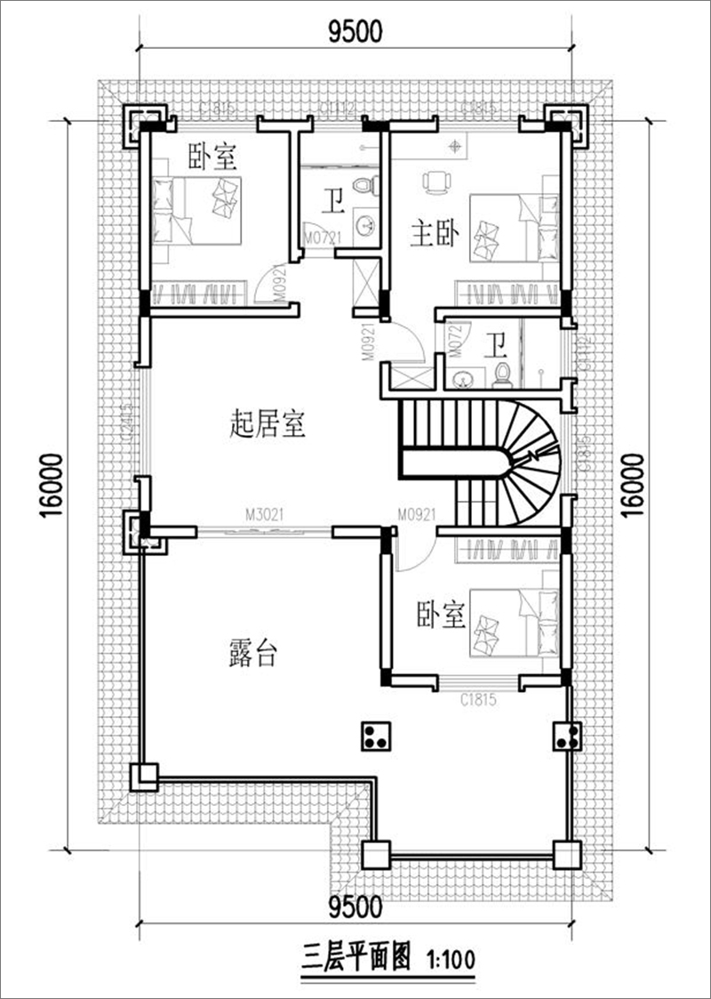 兩間別墅三層平面戶型圖