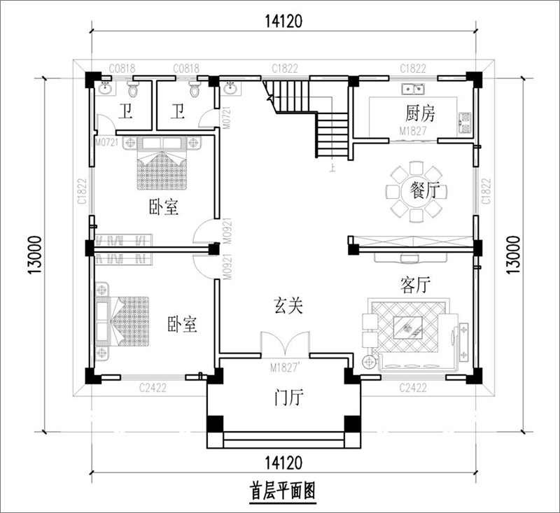 農(nóng)村歐式別墅一層戶(hù)型圖