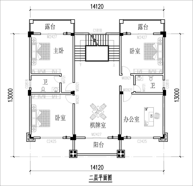 歐式別墅二層戶(hù)型圖