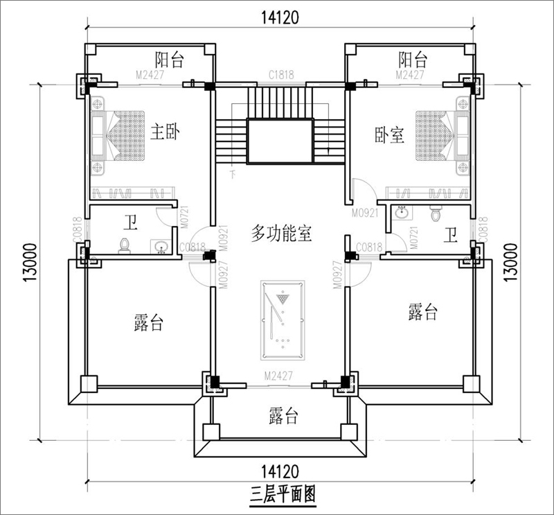 農(nóng)村東東別墅三層戶(hù)型圖