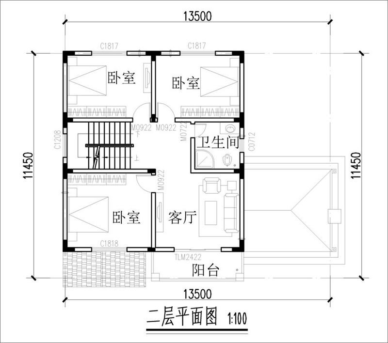 農村兩間三層小洋房戶型圖