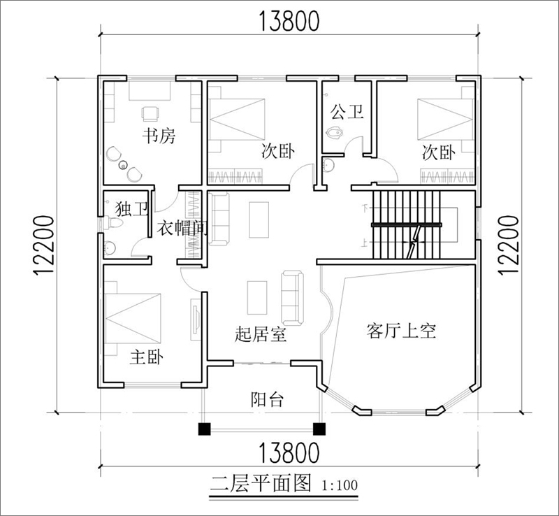 農(nóng)村歐式三層自建別墅二層設(shè)計(jì)圖