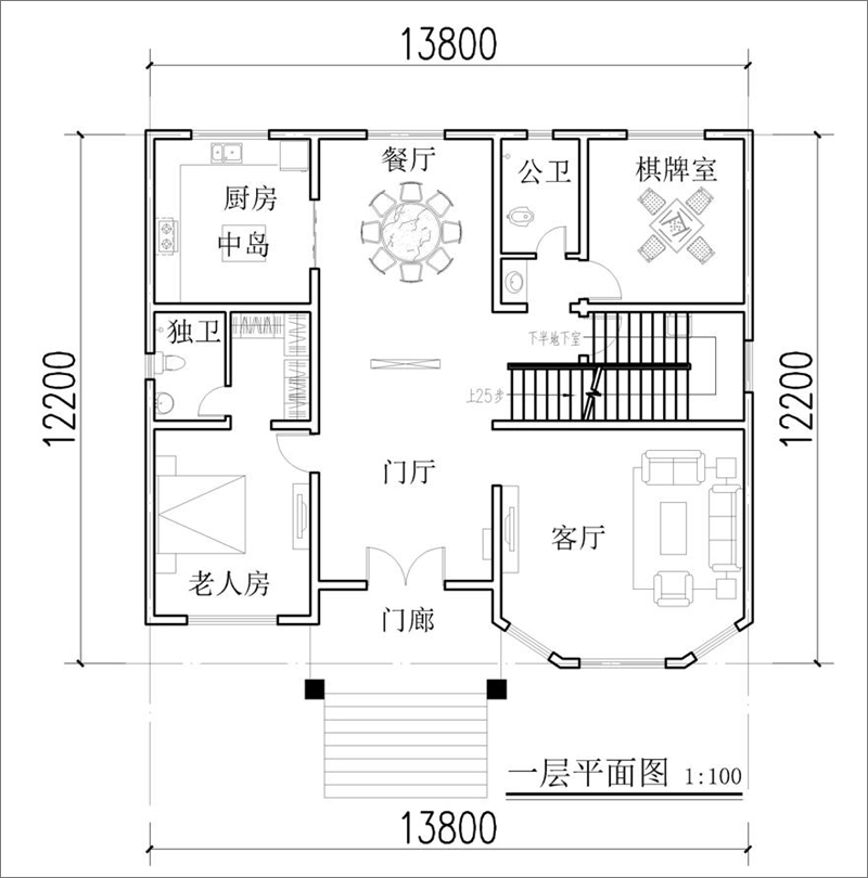 農(nóng)村歐式三層自建別墅一層設(shè)計(jì)圖