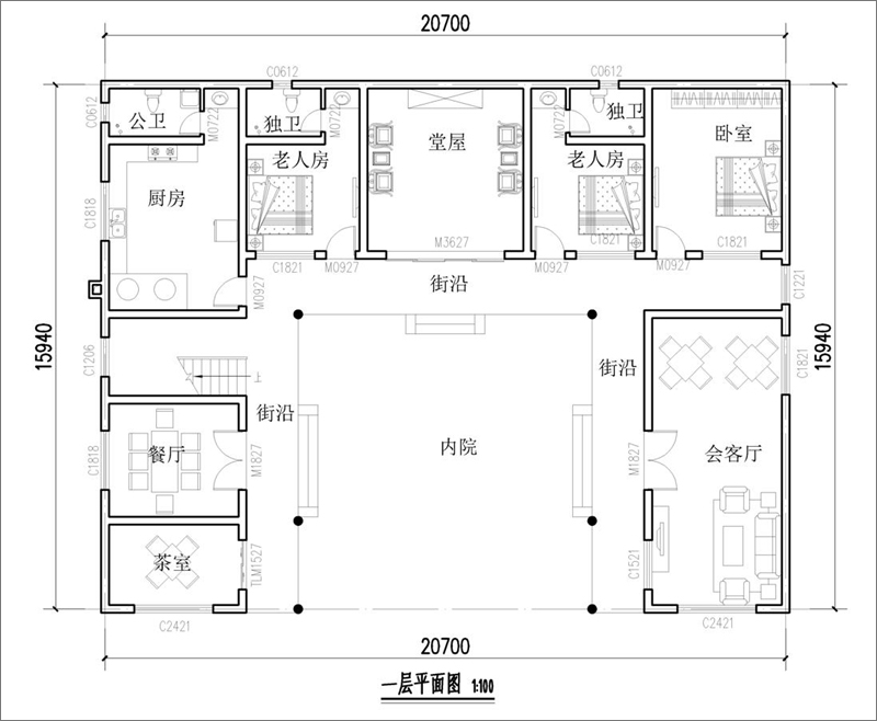 中式三合院戶型圖