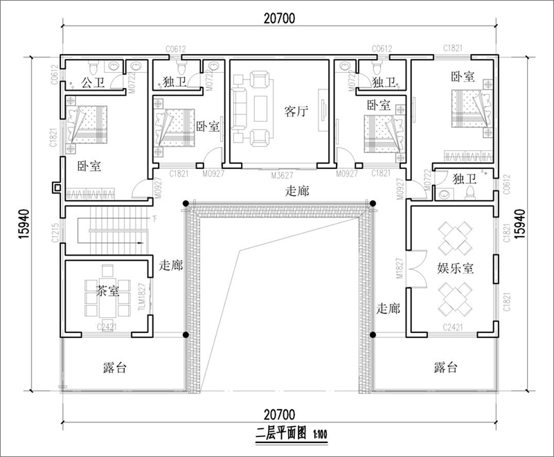 中式三合院平面戶型圖