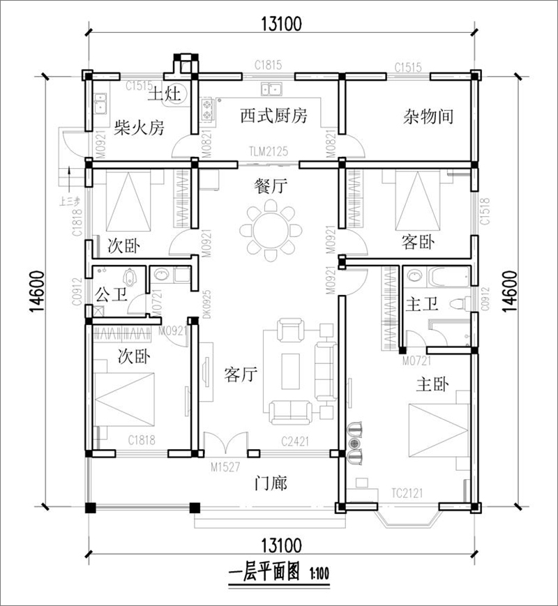農(nóng)村19萬(wàn)元一層小別墅設(shè)計(jì)平面布置圖