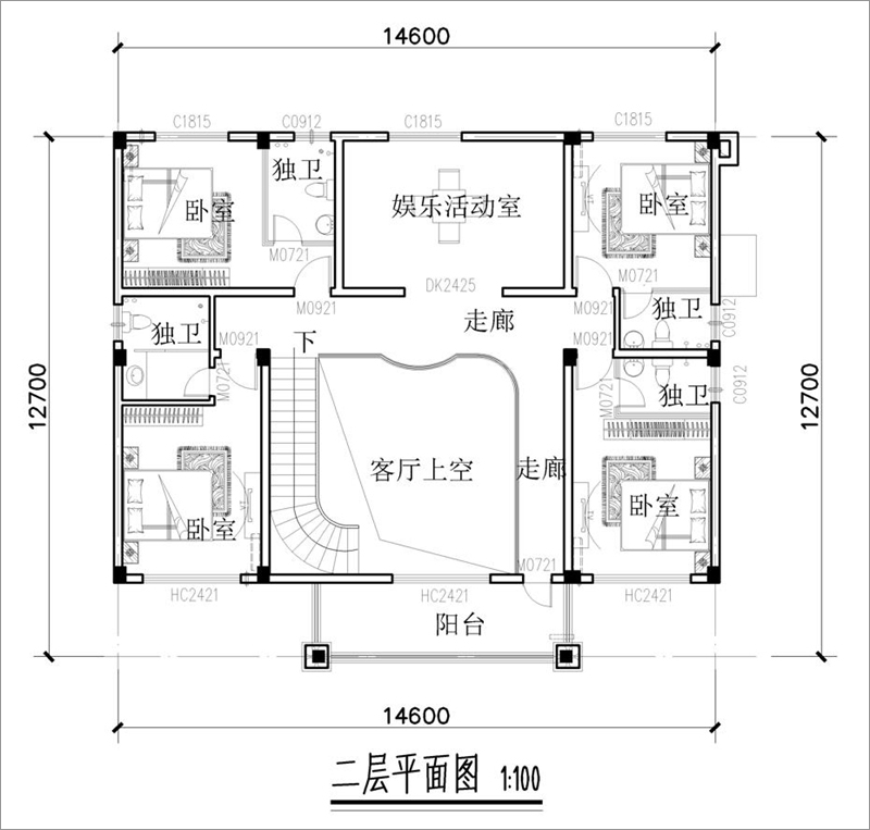二層房屋設(shè)計(jì)平面圖