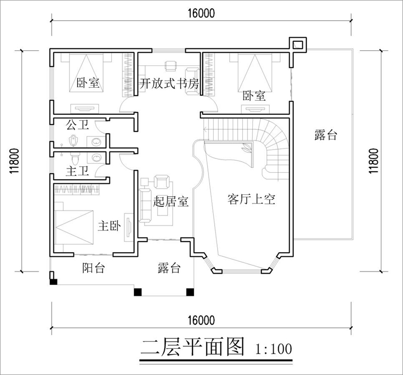 農(nóng)村二層歐式自建房設(shè)計圖紙二層平面布局圖