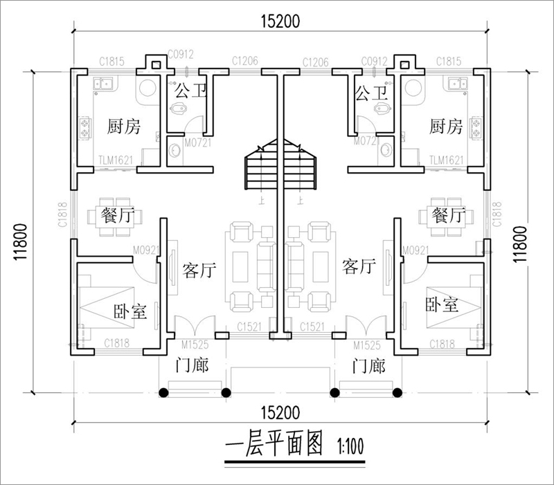 農(nóng)村雙拼別墅設(shè)計(jì)戶型圖