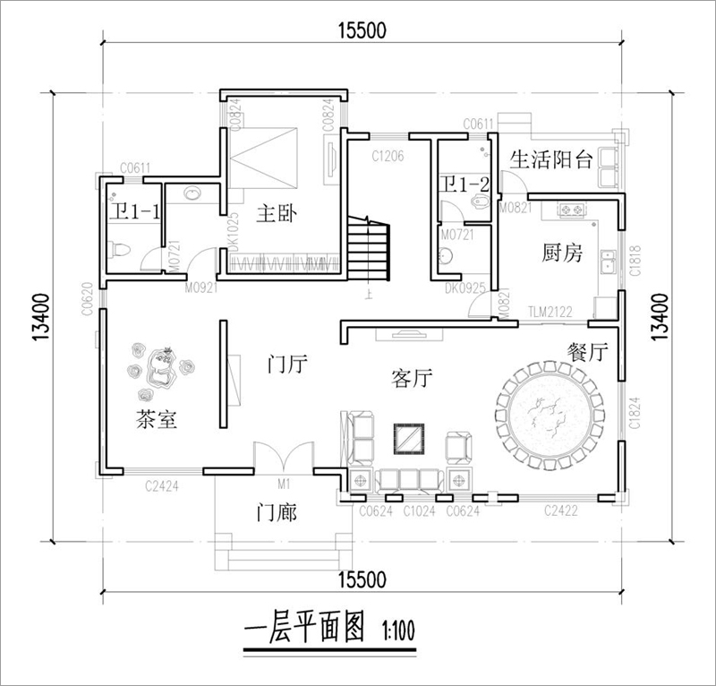 新中式別墅一層平面圖