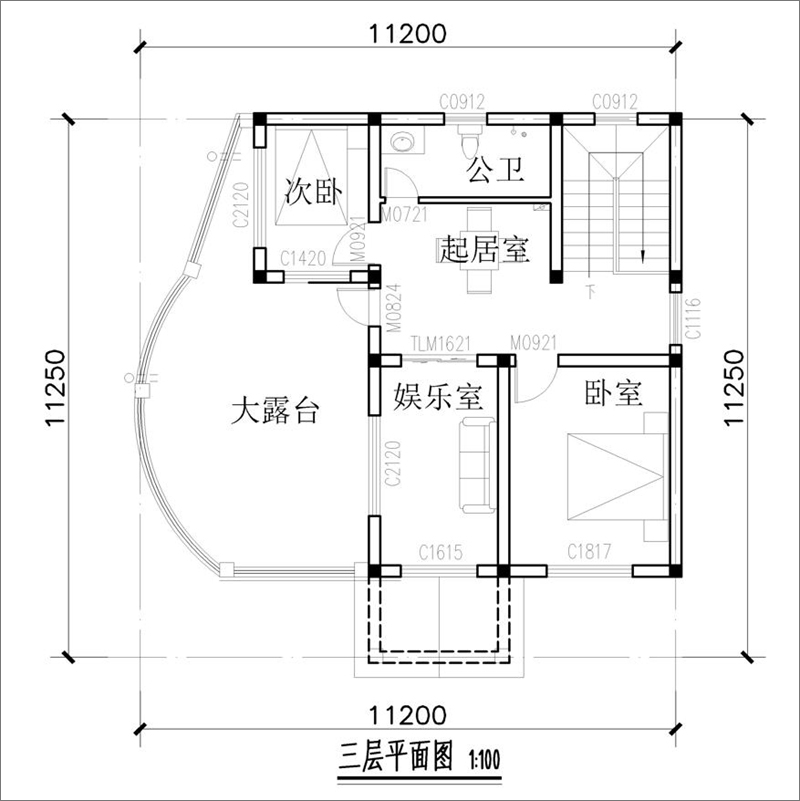 自建別墅三層平面圖