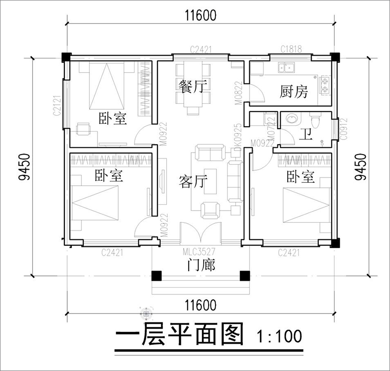 農(nóng)村一層小別墅平面布局圖