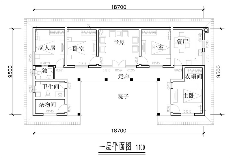 農(nóng)村一層帶堂屋自建房平面圖