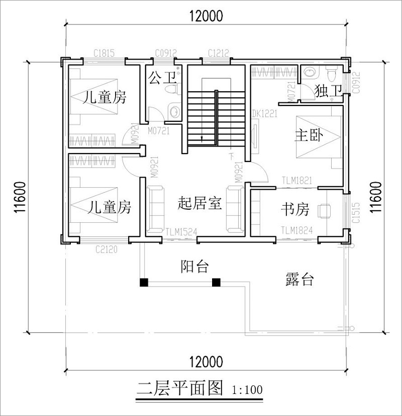 農(nóng)村民居二層平面圖