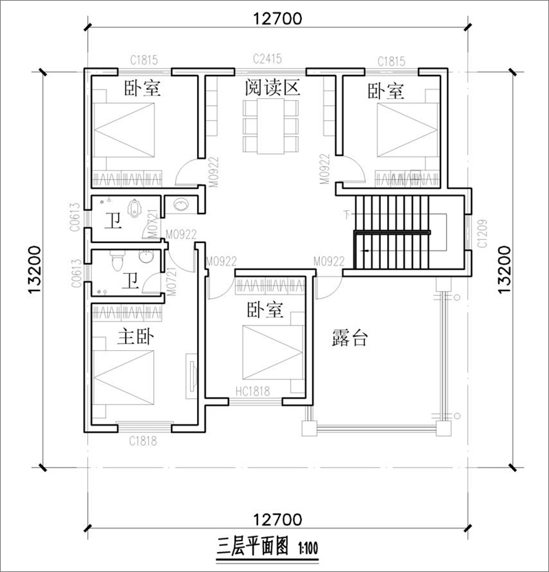 150平方三層別墅戶型圖