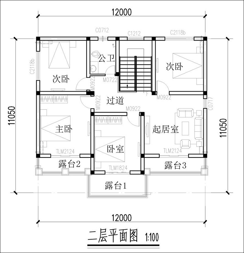 農(nóng)村房屋二層平面圖