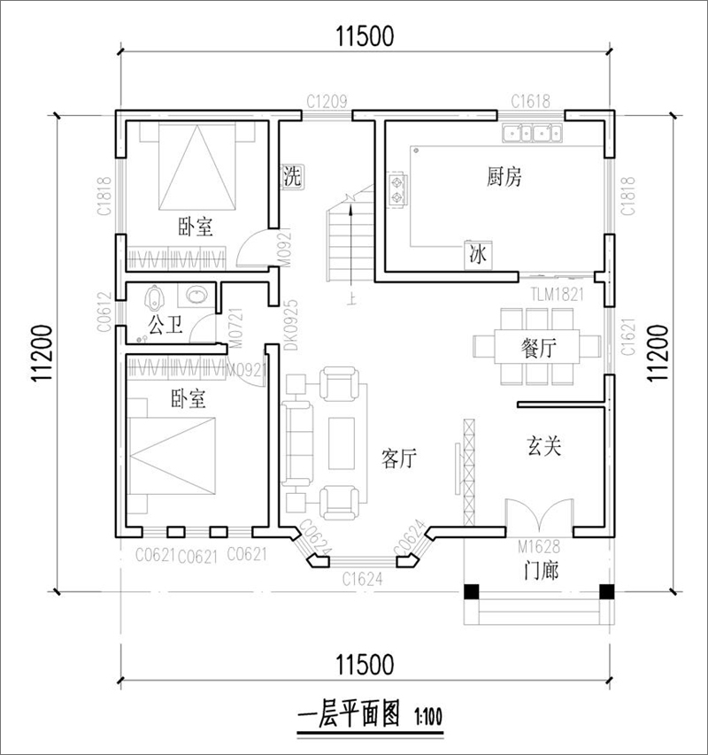 農(nóng)村樓房一層平面圖