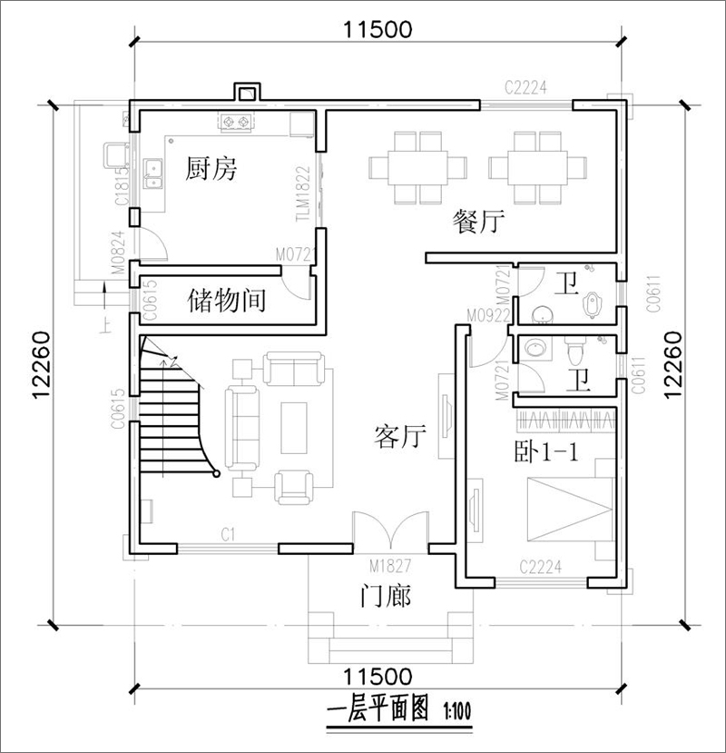 130平米自建房一層平面圖