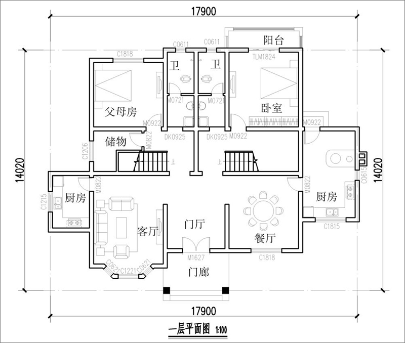 農村別墅一層平面圖