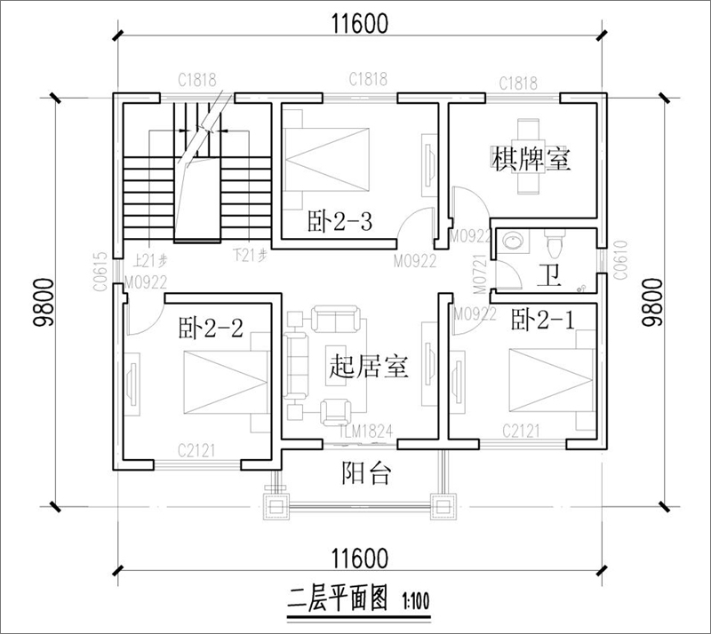 自建房二層平面圖