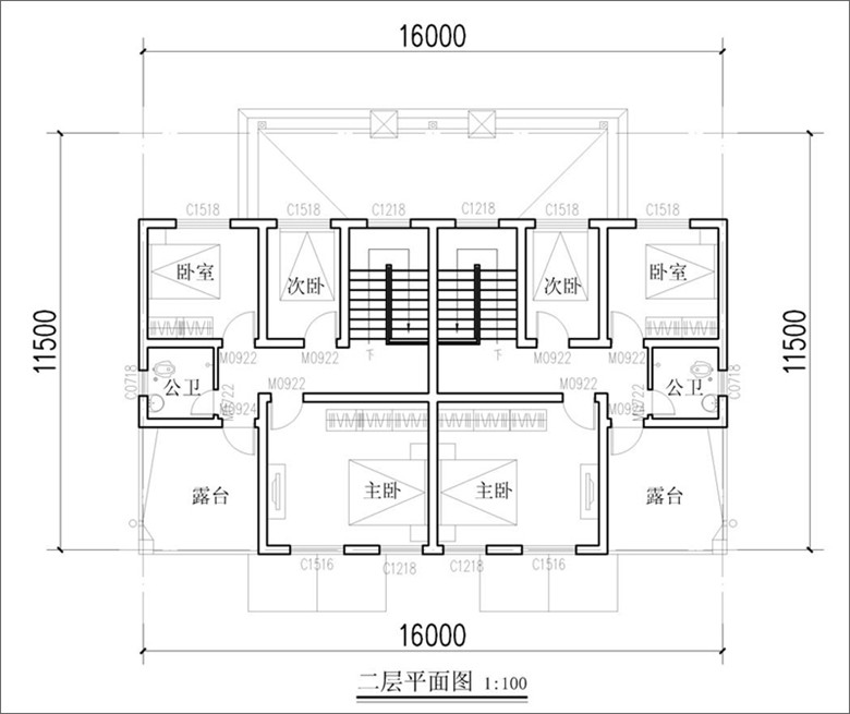 農(nóng)村雙拼自建房二層平面圖