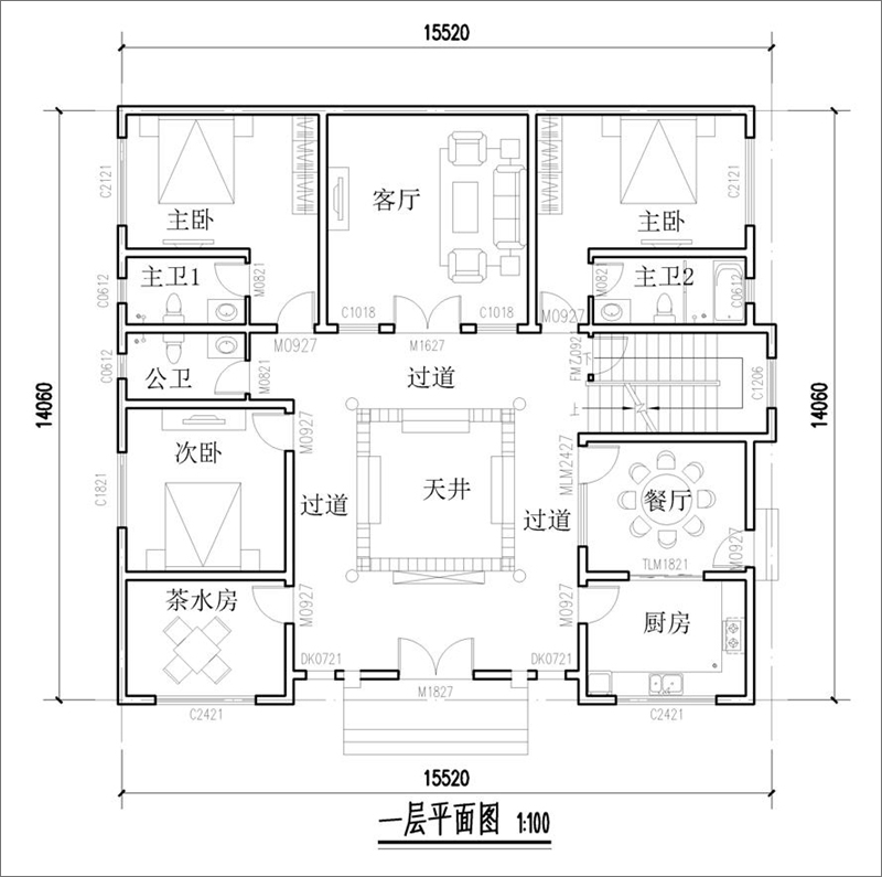 四合院一層平面設(shè)計(jì)圖
