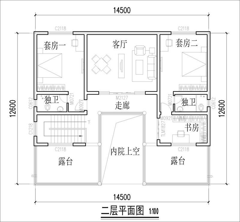 四合院二層平面圖