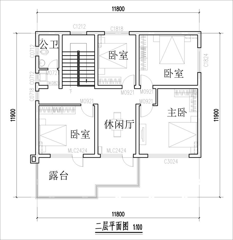 現(xiàn)代別墅二層平面圖