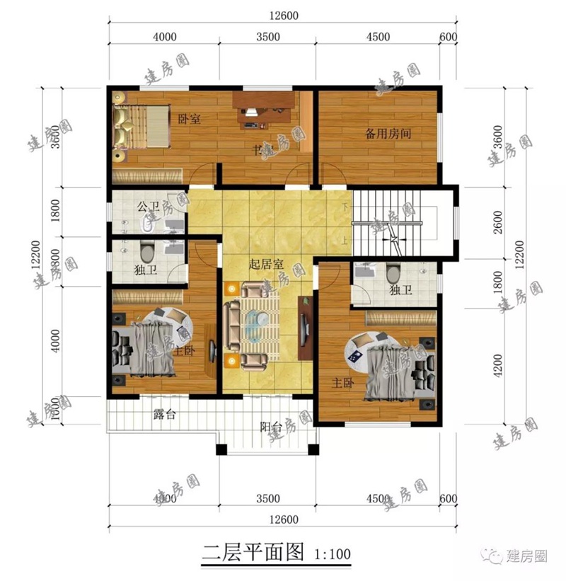 13米x12米自建房二層平面圖