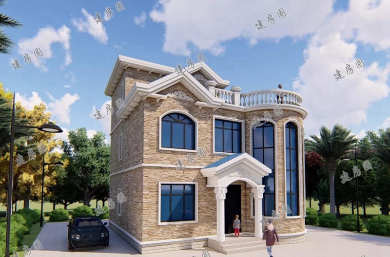 10X11米兩層半自建房設(shè)計(jì)效果圖